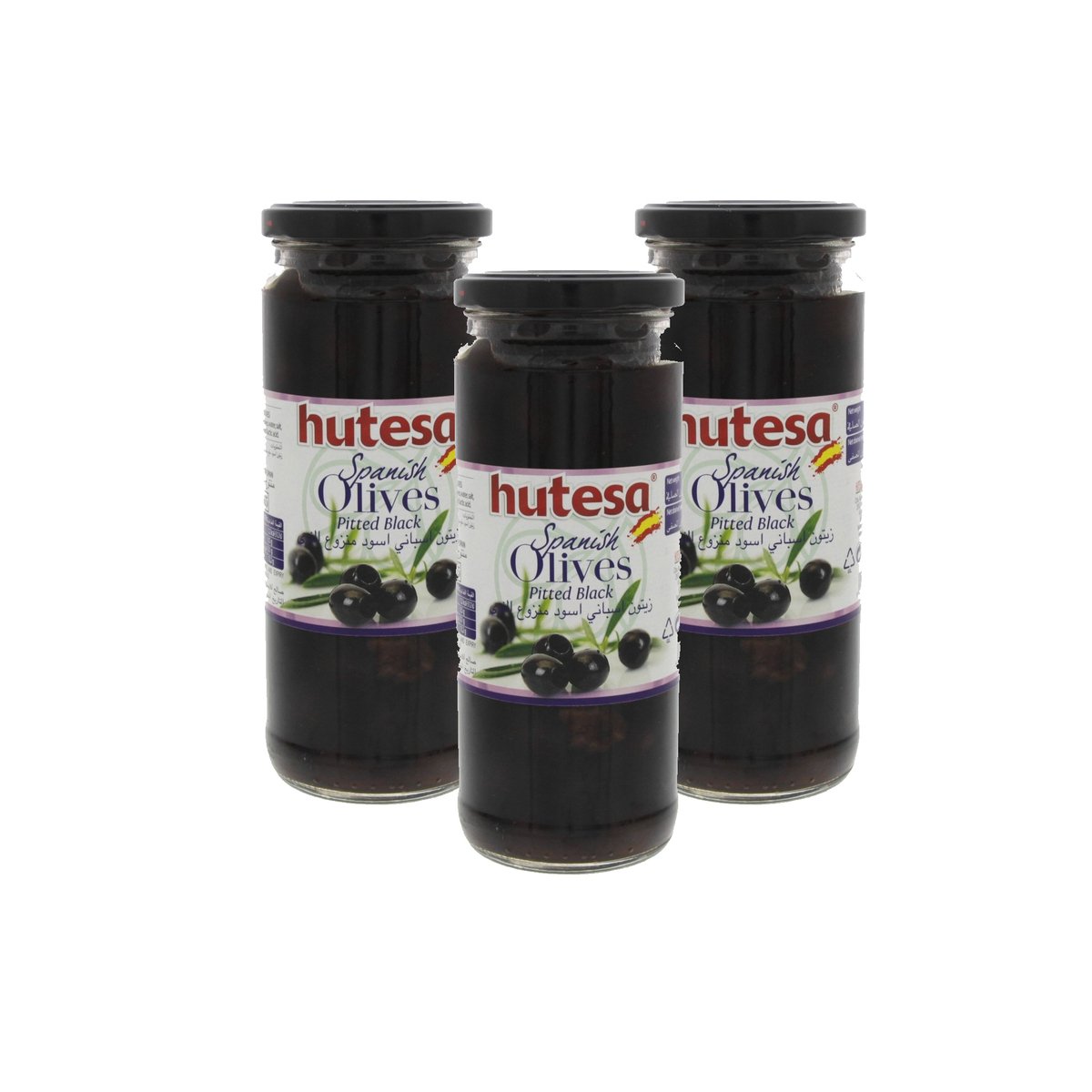 Hutesa Spanish Pitted Black Olives 3 x 212g