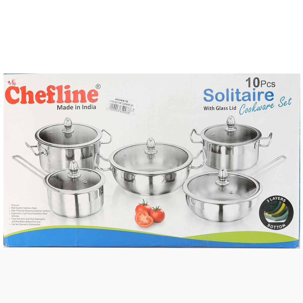 Chefline Solitaire Stainless Steel Cookware Set 10pcs