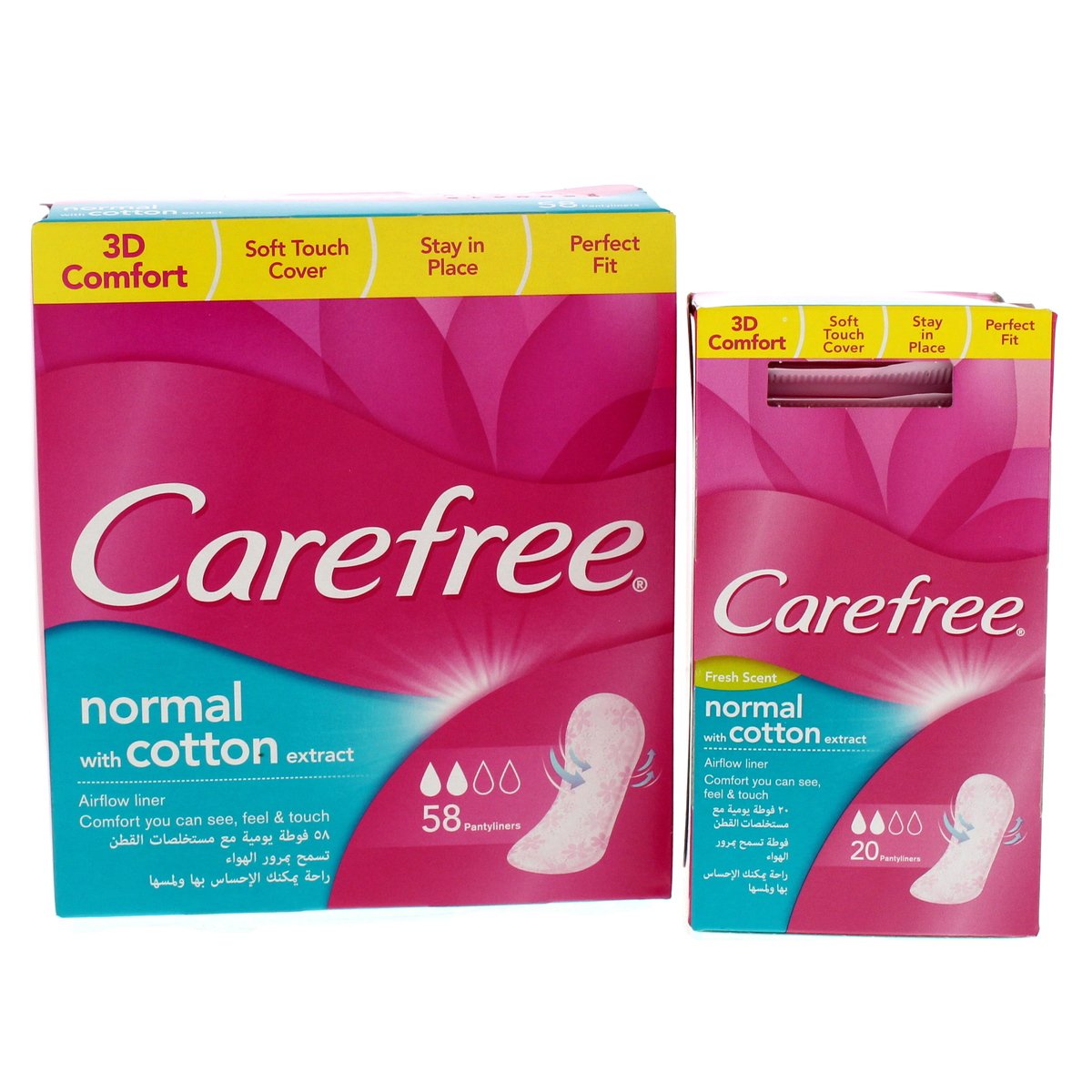 Carefree Normal with Cotton Pantyliner 58pcs + Cotton Pantyliner Fresh Scent 20pcs