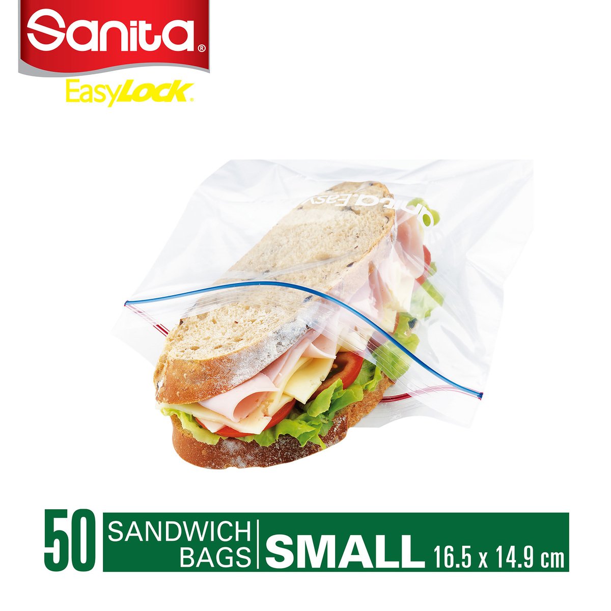 سانيتا أكياس تخزين الطعام سهلة السحاب مقاس صغير 16.5 × 14.9 سم ، 50 حبة
