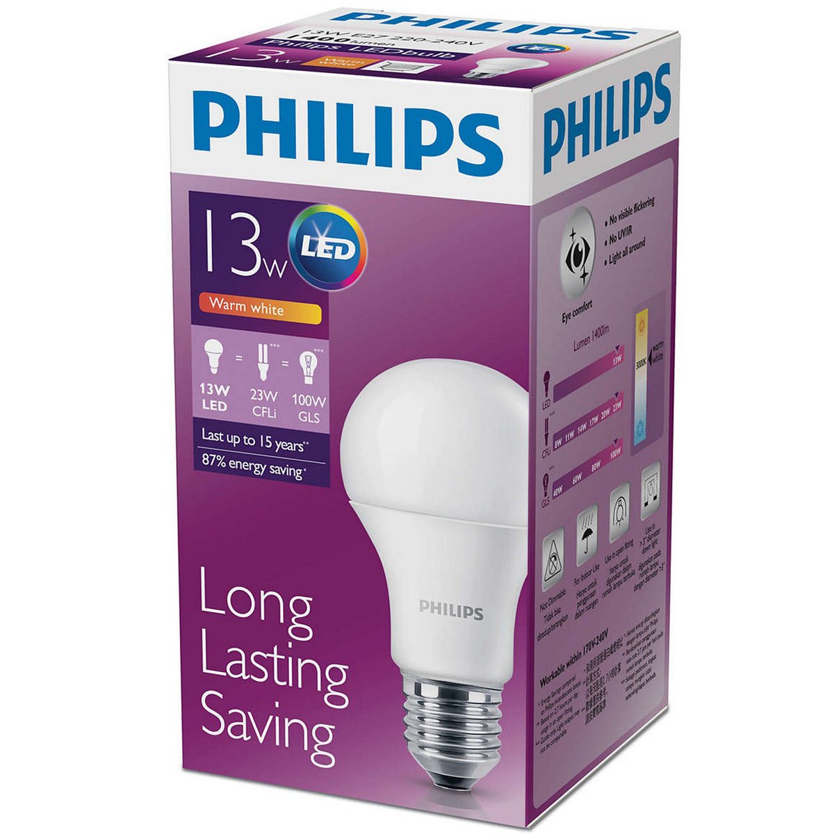 Philips LED Bulb 13-100W E27 3000K 230V A60