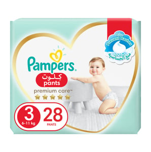 Pampers Premium Care Pants Diapers Size 3, 6-11kg with Stretchy Sides for Better Fit 28pcs
