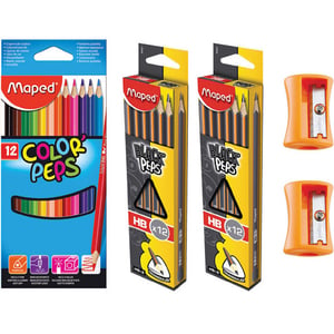 مابد قلم رصاص إتش بي 12 حبة ×2 + أقلام تلوين بيبس 12 لون + براية حبتين