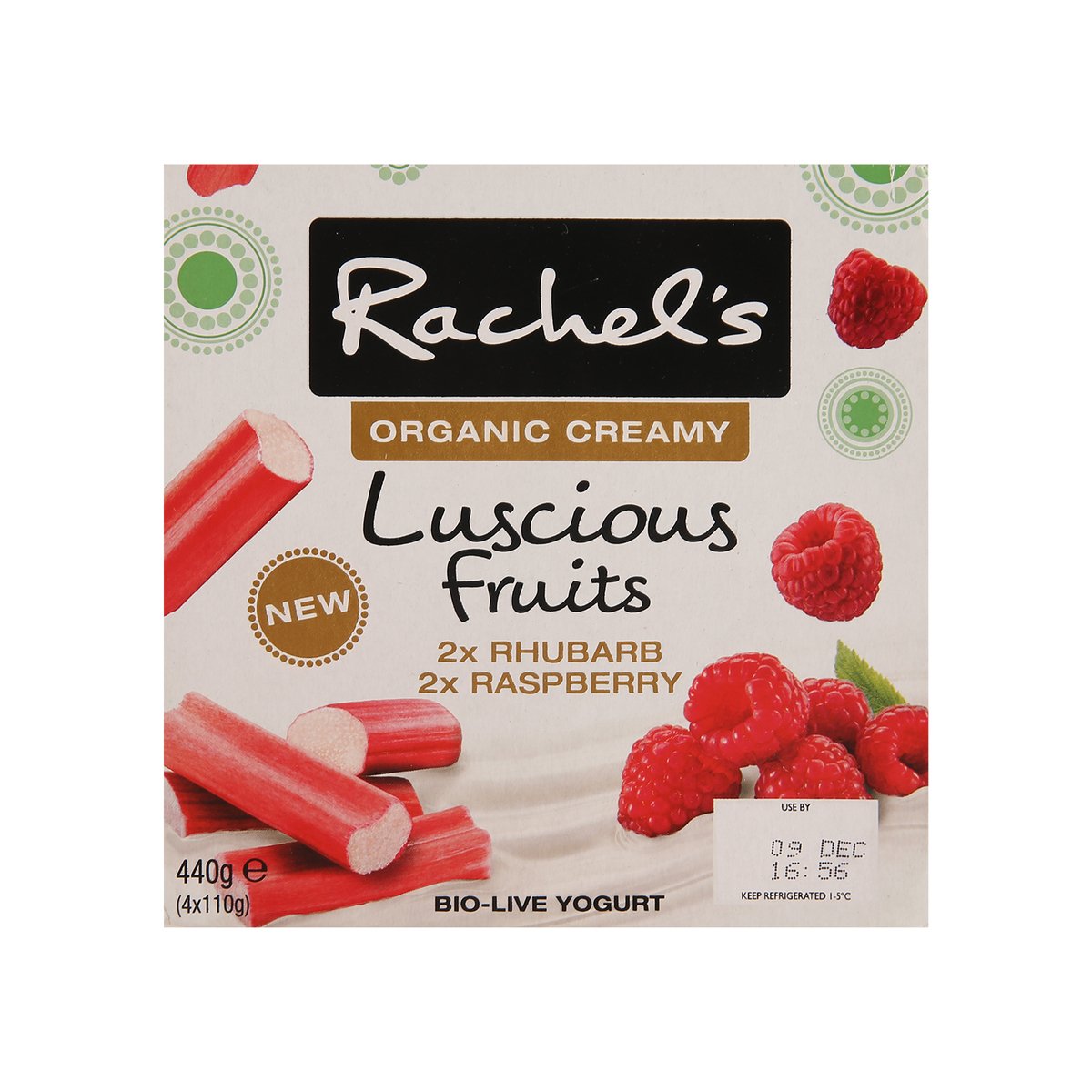 Rachel's Organic Creamy Luscious Fruits Rhubarb & Raspberry 440g