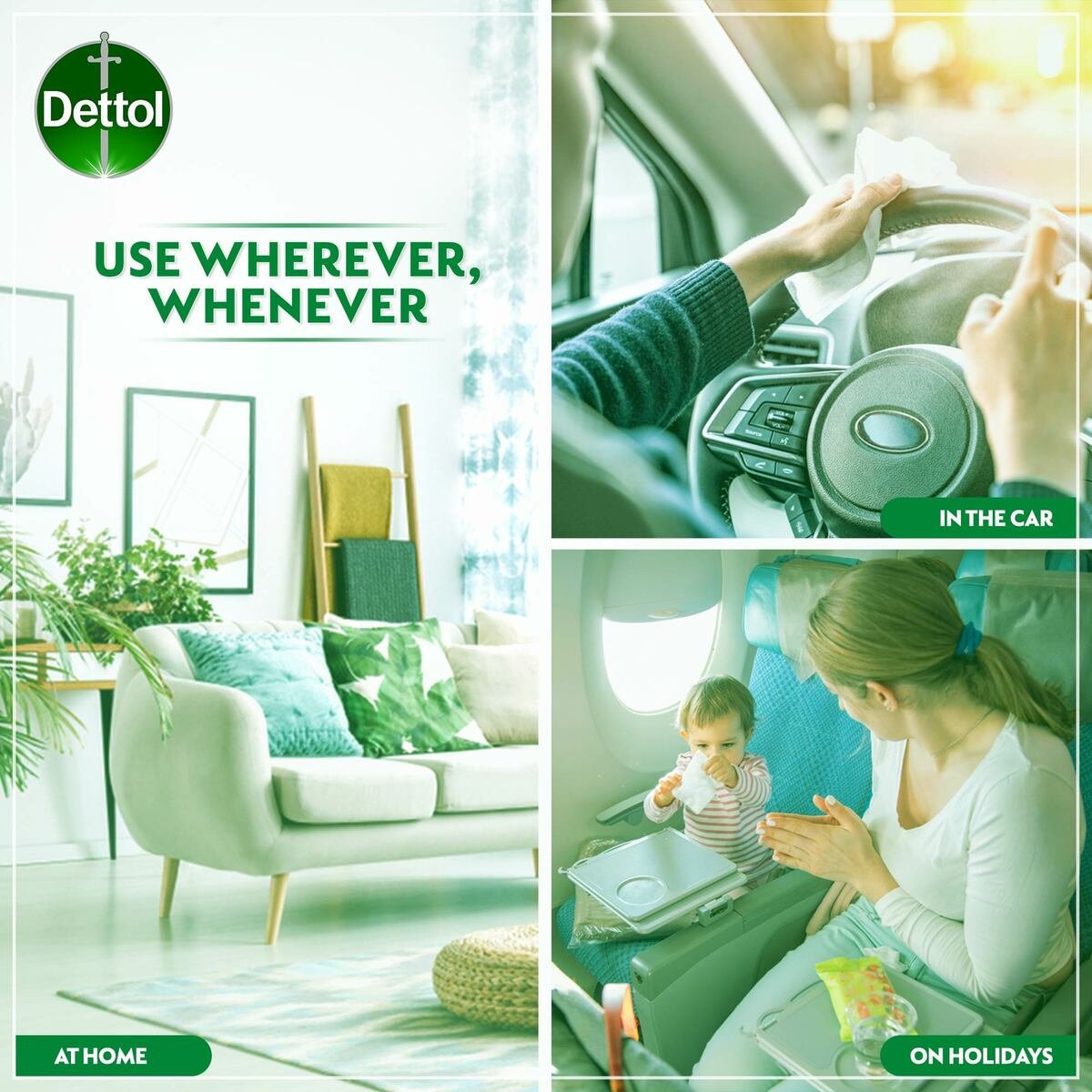 Dettol Original 2 in 1 Antibacterial Skin and Surface Wipes for 100% Better Germ Protection 120pcs