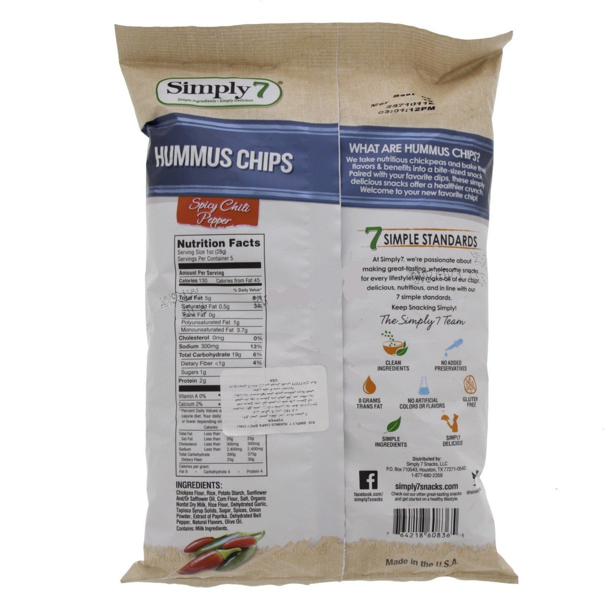 Simply 7 Hummous Chips Spicy Chili Pepper 142 g