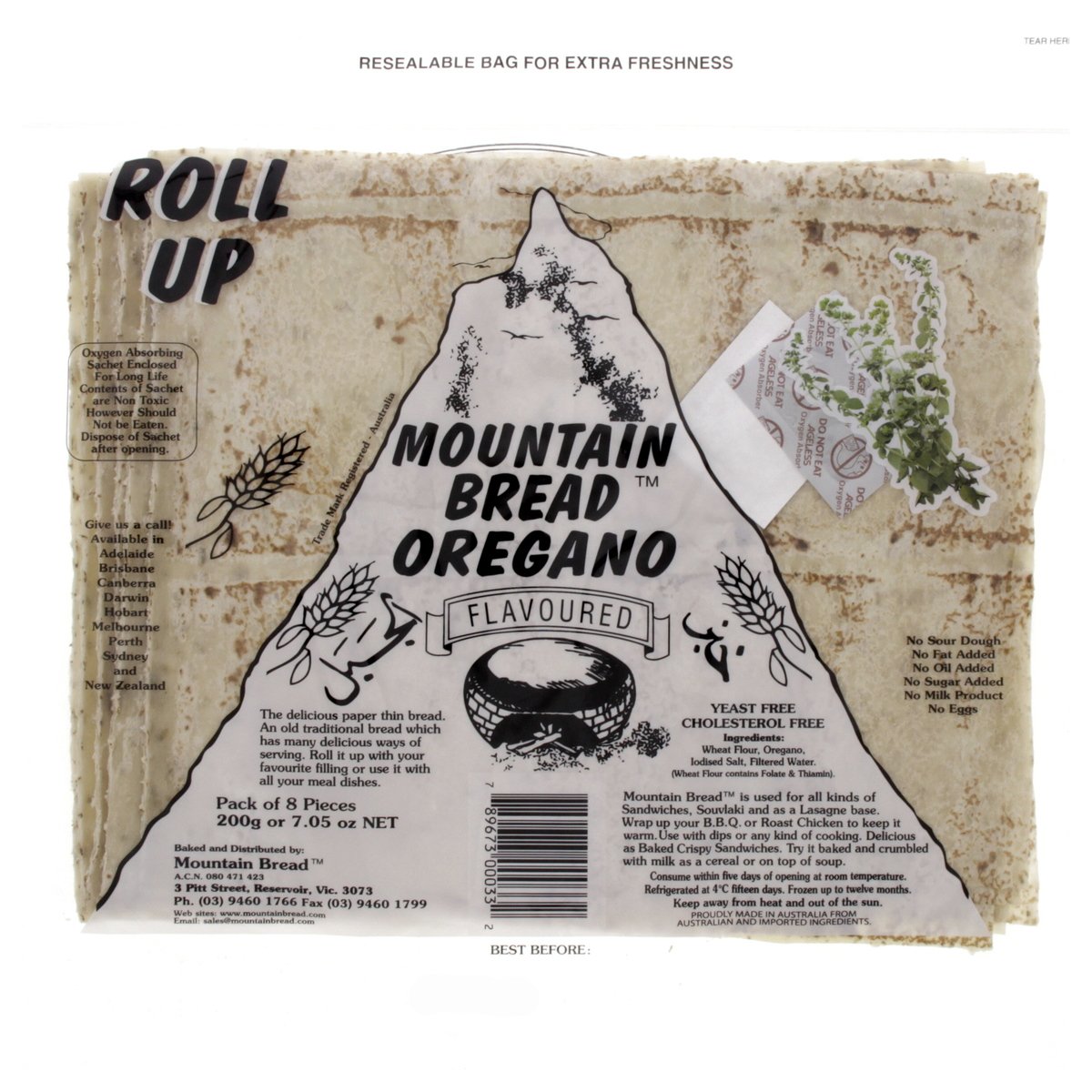 Mountain Bread Roll Up Oregano 8s 200g