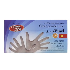 Home Mate Clear Powder Free Vinyl Gloves Medium 100pcs