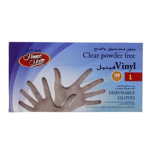 Home Mate Clear Powder Free Vinyl Disposable Gloves Large 100pcs