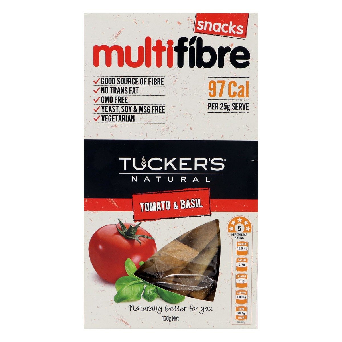 Tucker's Natural Multi Fibre Snacks Tomato & Basil 100g