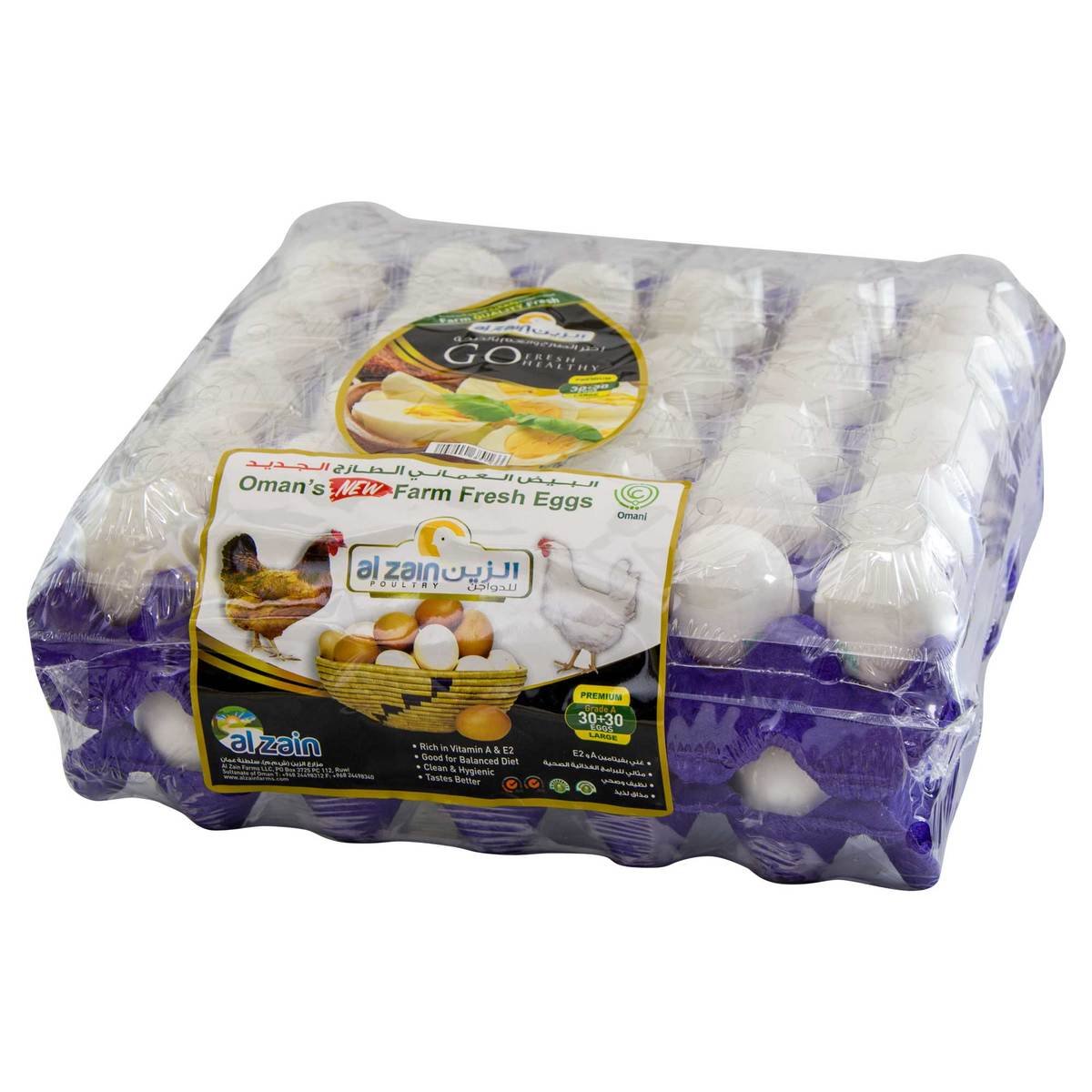 Al Zain Oman's Farm Fresh White Eggs Large 2 x 30pcs