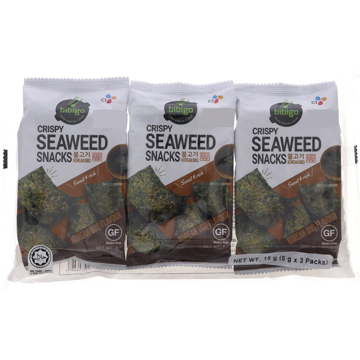CJ Bibigo Crispy Seaweed Snacks Korean BBQ Flavour 3 x 5 g