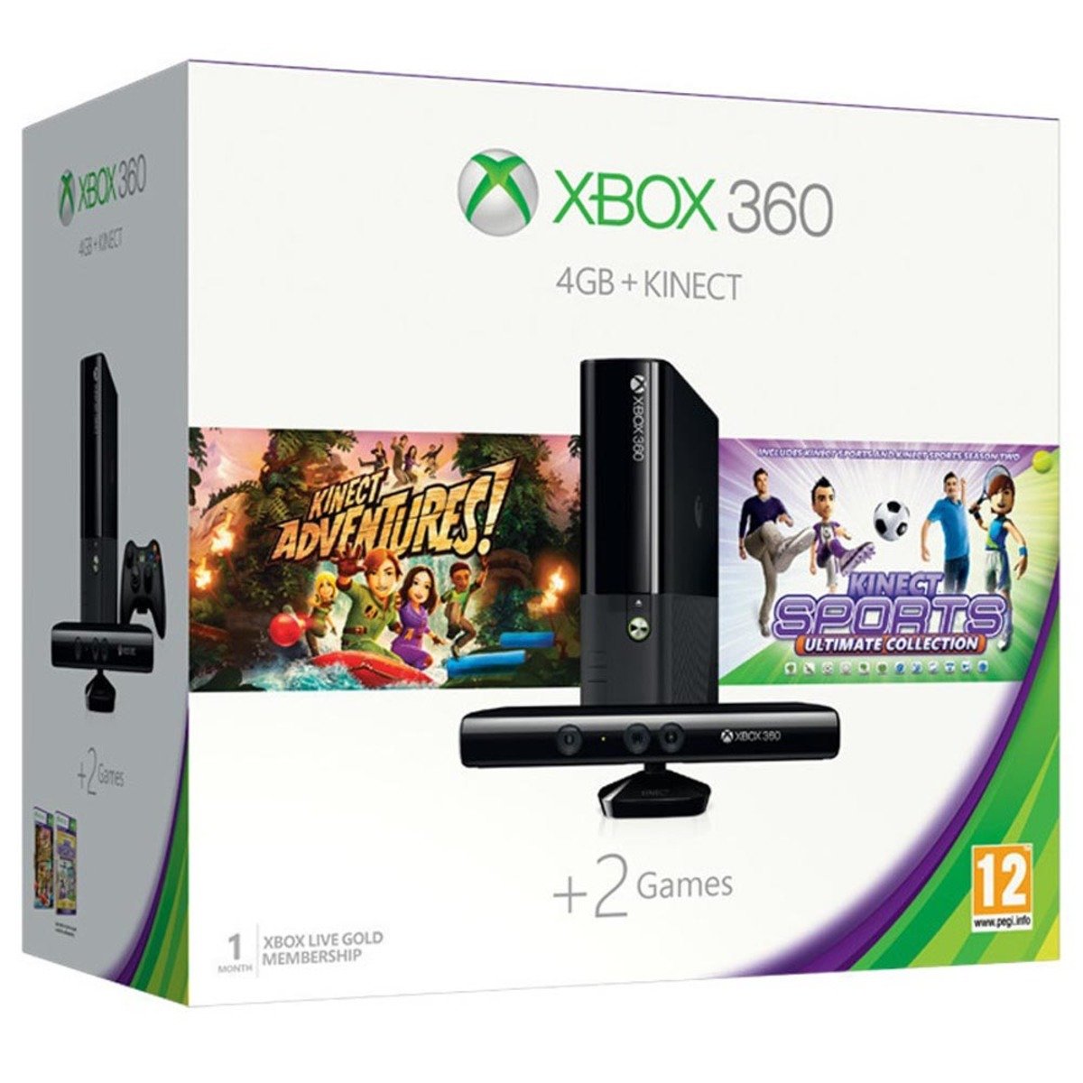 Xbox 360 4GB With Kinect Sensor + Kinect Adventure + Kinect Sport Ultimate