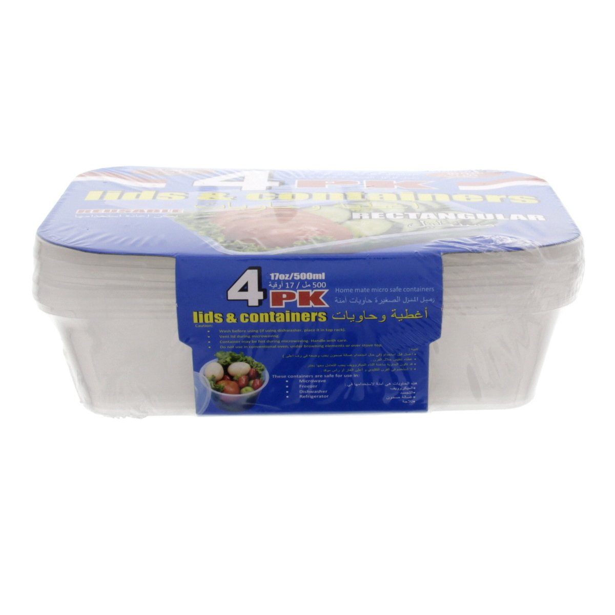 Home Mate Rectangle Lids & Containers 4 x 500ml