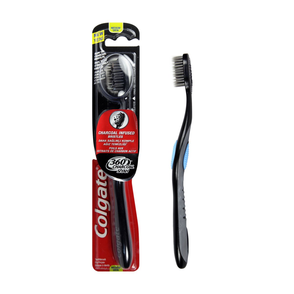 Colgate Toothbrush 360 Charcoal Black Medium Multi Colour 1pc
