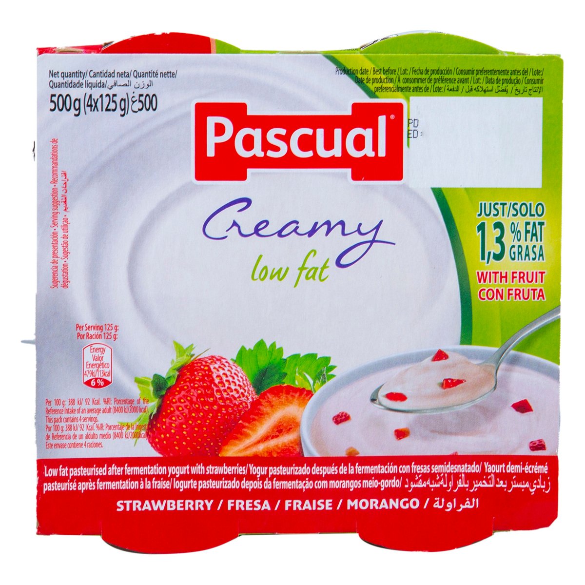 Pascual Yoghurt Creamy Strawberry Low Fat 4 x 125 g