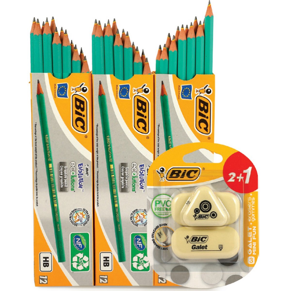 Bic 12Pcs HB Pencil 2Packet + Sharpener 2Pcs