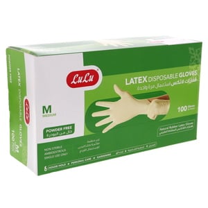 LuLu Latex Disposable Gloves Powder Free Medium 100pcs