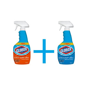 Clorox Kitchen Cleaner 500ml Trigger Spray Bottle + Clorox Disinfecting Bathroom Cleaner Spray Bottle 500ml