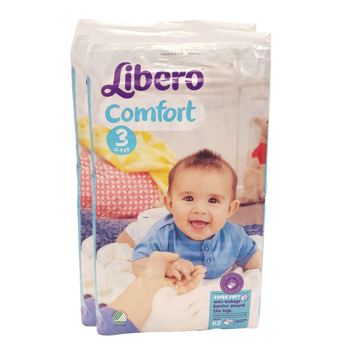 Libero Comfort Diapers Size 3, 5-9kg 2 x 62pcs