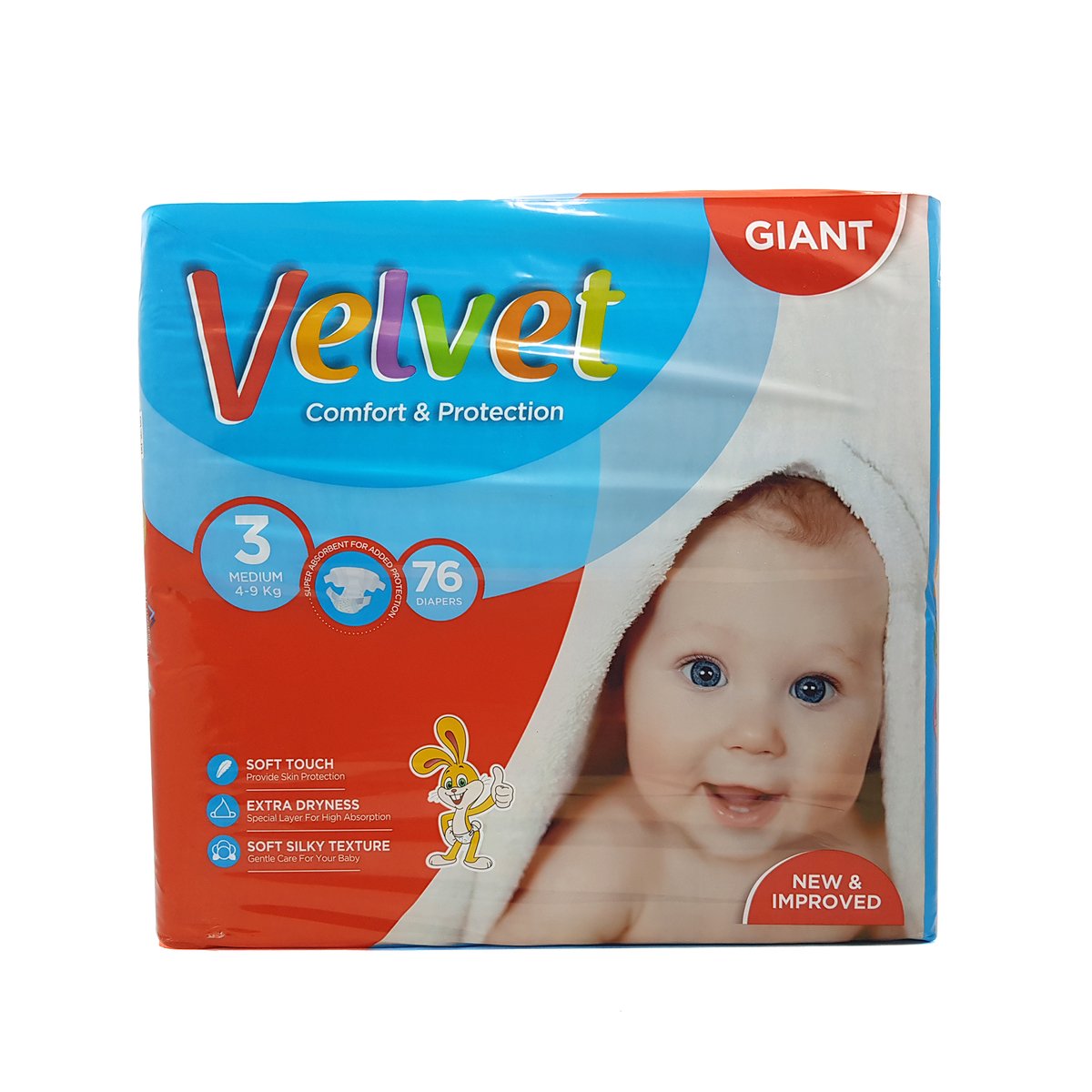 Velvet Comfort & Protection Diaper No.3 Giant 4-9kg Medium 76pcs