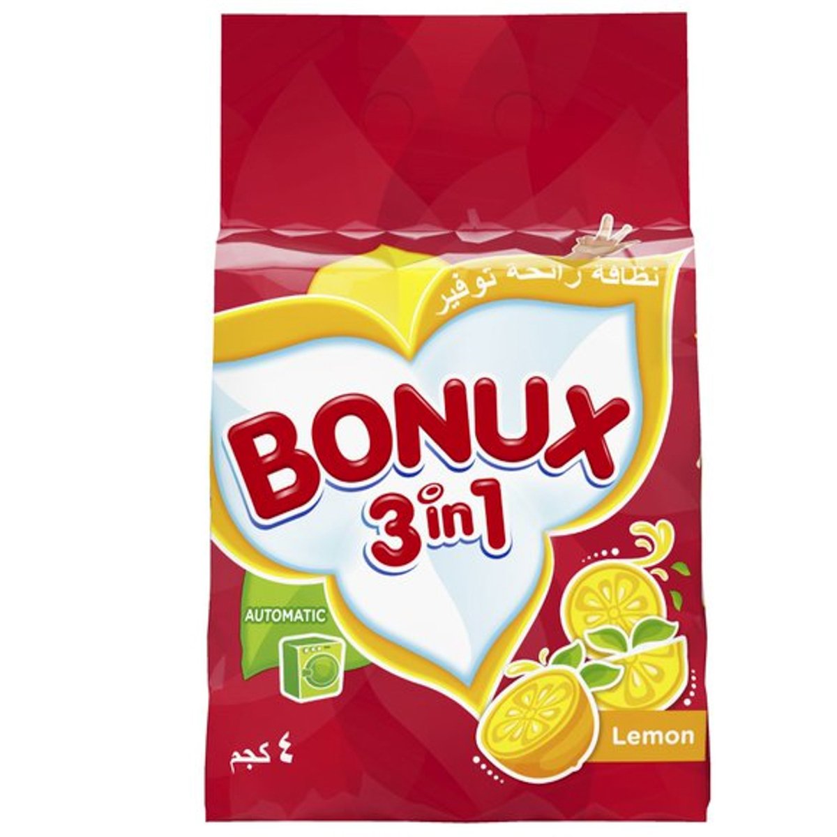 Buy Bonux 3 in 1 Automatic Washing Powder Lemon 4kg Online at Best Price | Front load washing powders | Lulu Egypt in Egypt