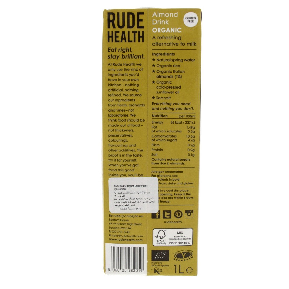 Rude Health Organic Almond Drink 1 Litre