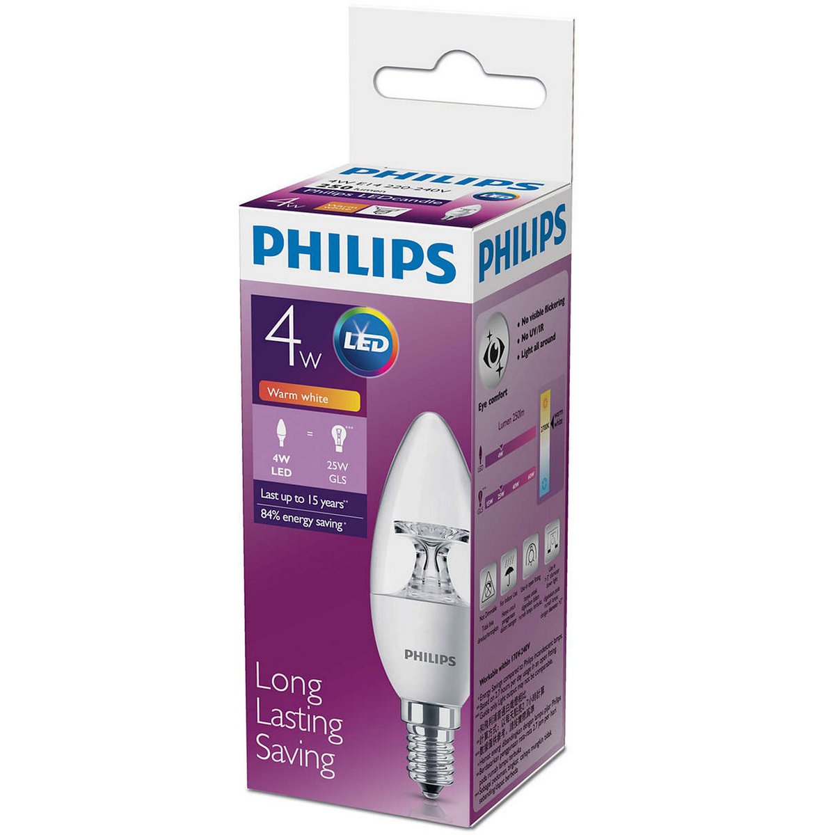 Philips LED Candle Bulb 4-25W E14 2700K 220-240V