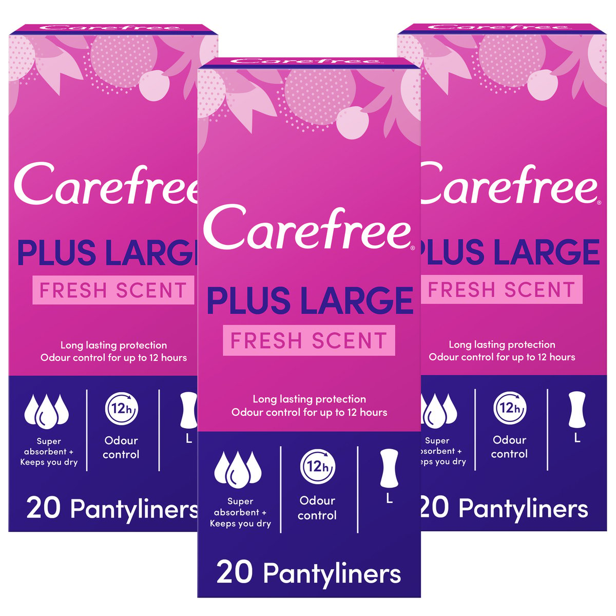 Carefree Panty Liners Plus Large Fresh Scent 20pcs 2+1