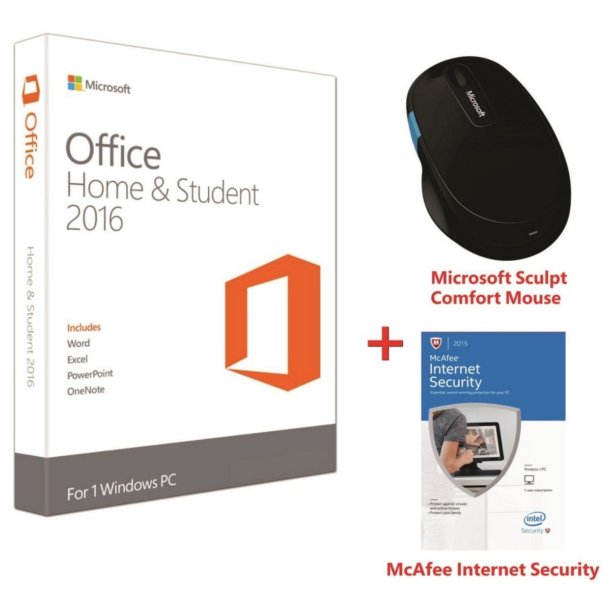 Microsoft Office Home & Student 2016 + Sculpt Comfort Mouse + McAfee Internet Security