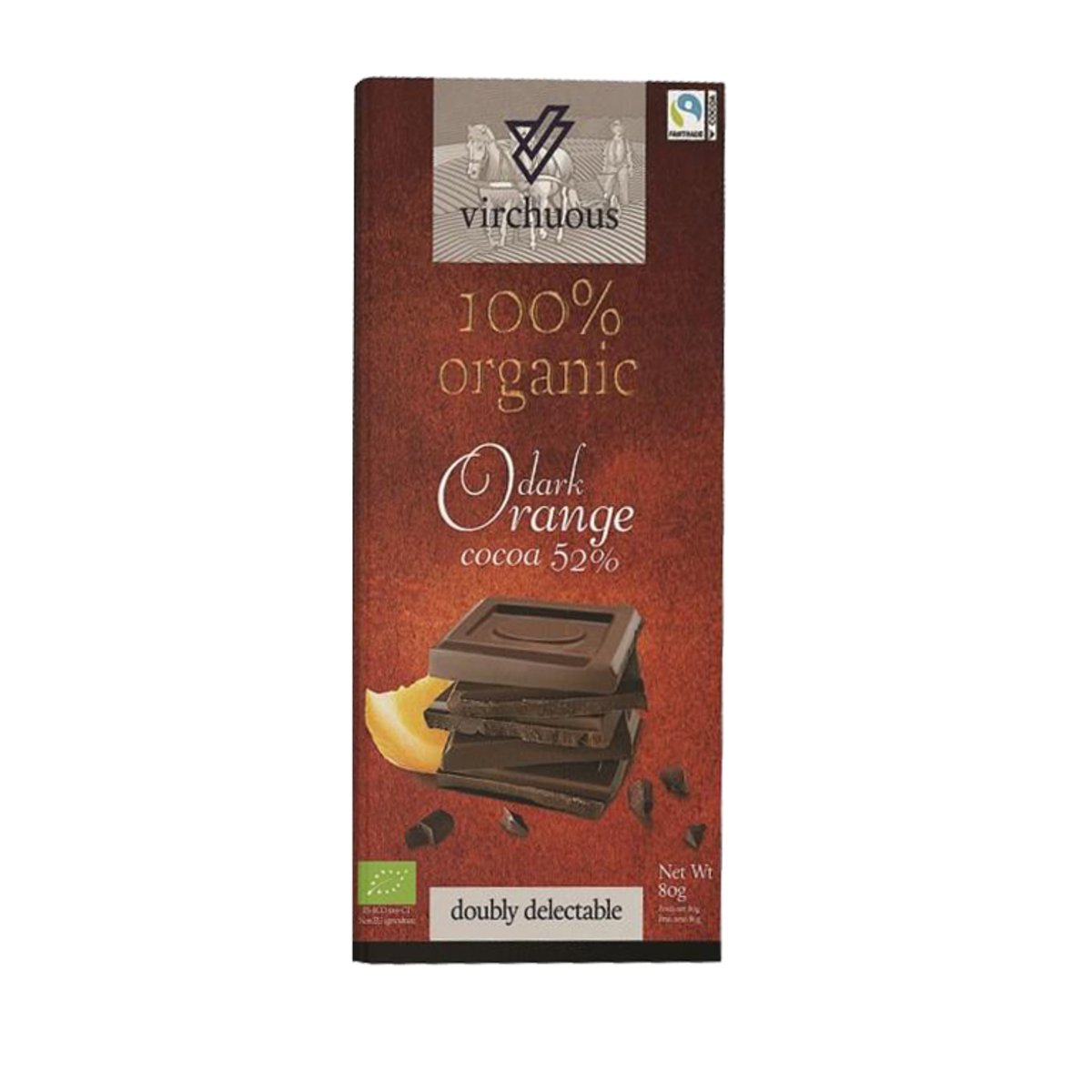 Virchuous 100% Organic Swiss Dark Orange Chocolates Gluten Free 80g
