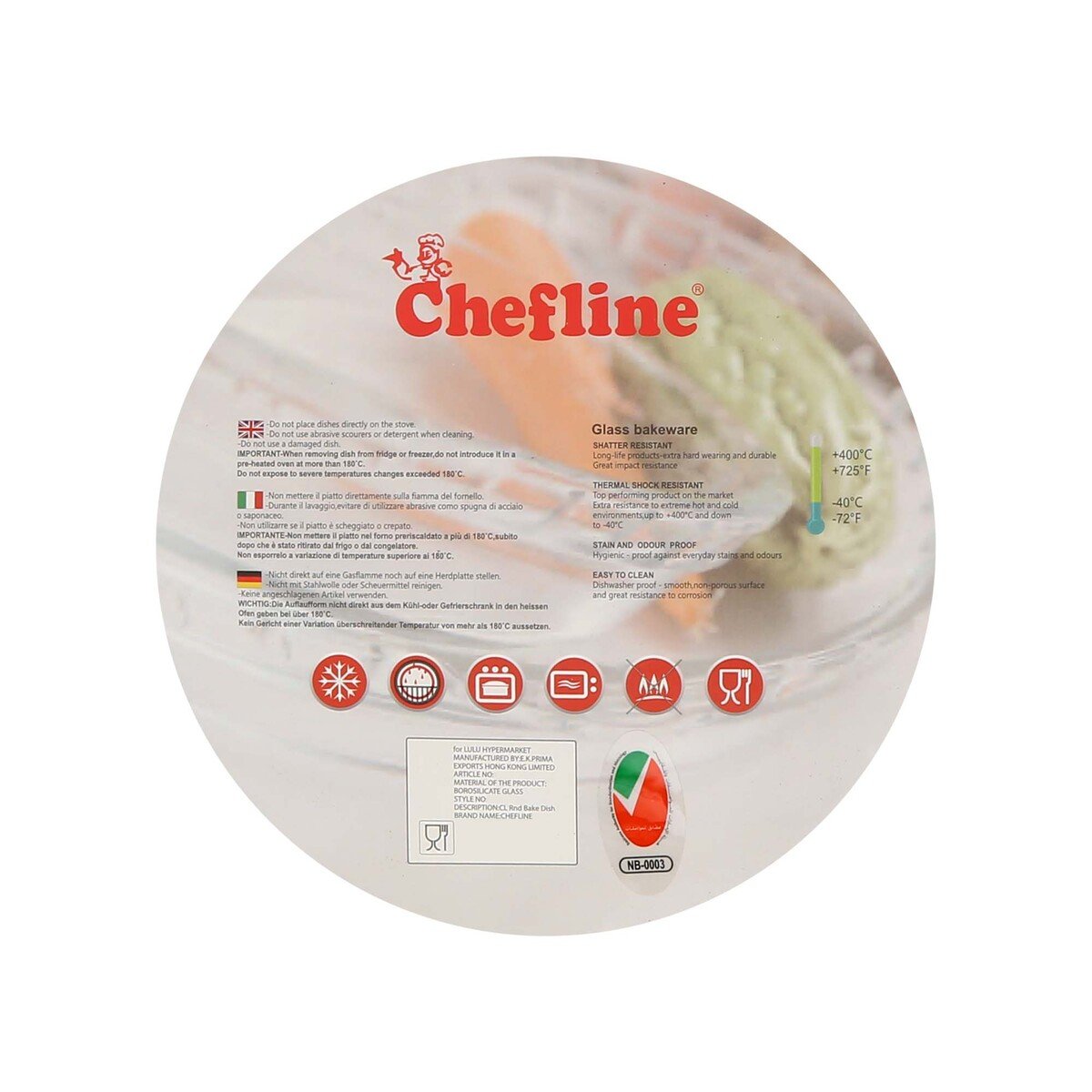 Chefline HSAW15 Borosilicate Glass Round Baking Dish, 1.2 Litre, Transparent