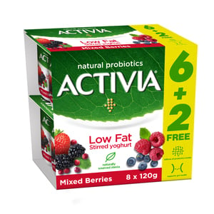Activia Stirred Yoghurt Low Fat Mixed Berries 8 x 120g