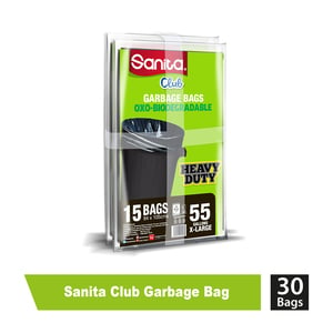 Sanita Club Garbage Bag Heavy Duty X- Large  55 Gallon Size 84 x 105cms 2 x 15 pcs