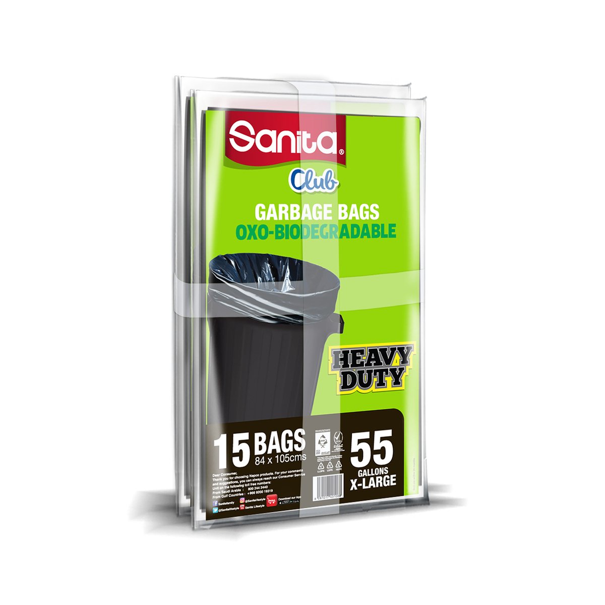 Sanita Club Garbage Bag Heavy Duty X- Large  55 Gallon Size 84 x 105cms 2 x 15 pcs
