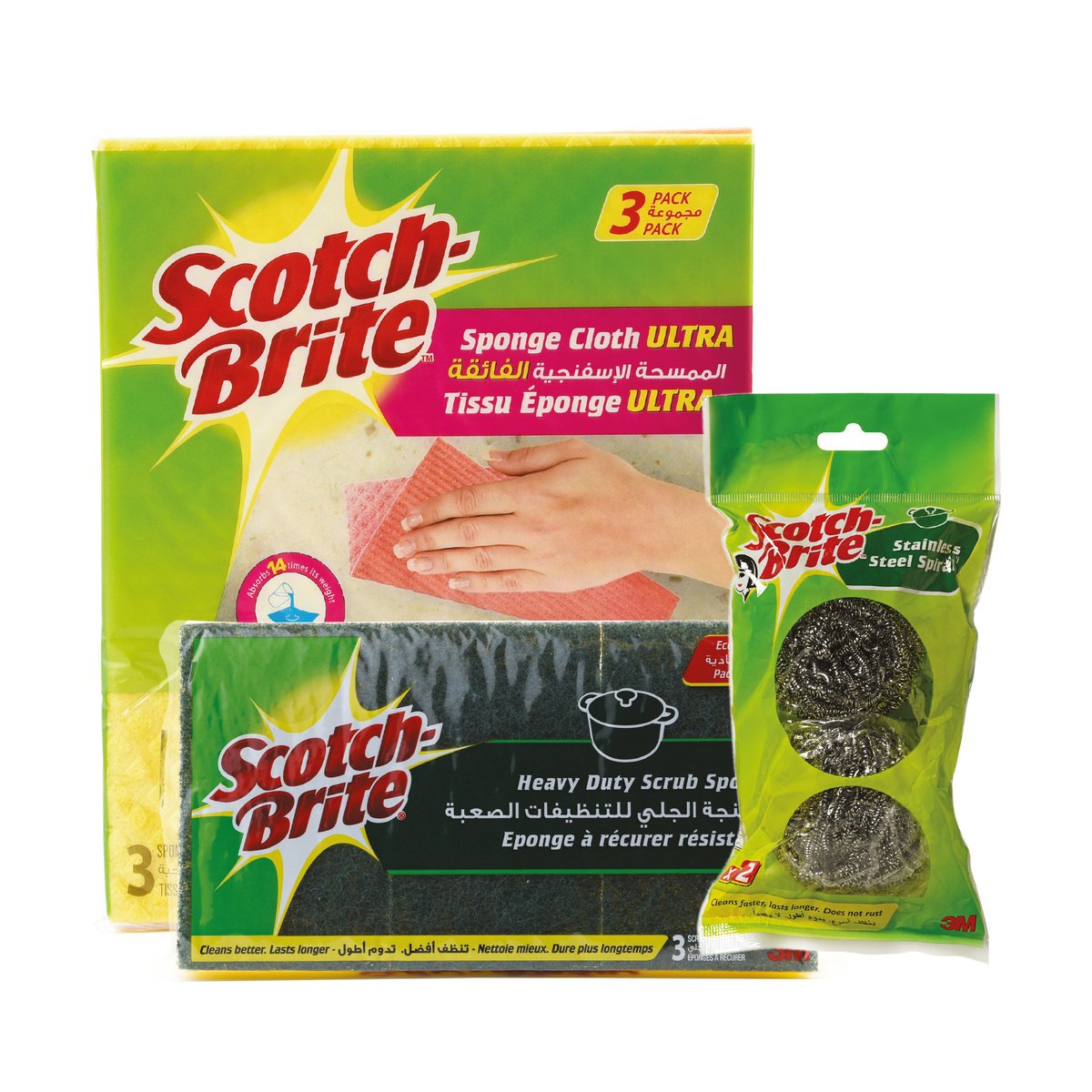 Scotch Brite Laminates 3 pcs + Stainless Steel Spiral 2 pcs + Sponge Cloth 3 pcs
