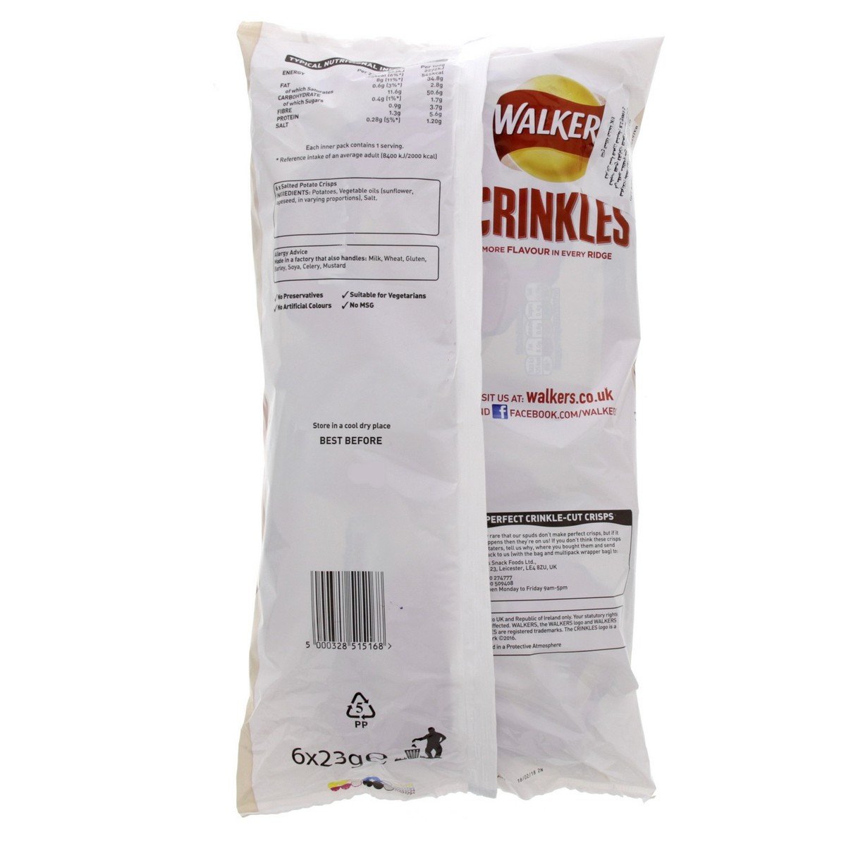 Walkers Crinkles Simply Salted Potato Crisp 6 x 23 g