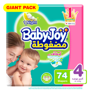 اشتري قم بشراء Baby Joy Diaper Size 4 Large 10-18kg Giant Pack 74pcs Online at Best Price من الموقع - من لولو هايبر ماركت Baby Nappies في الكويت