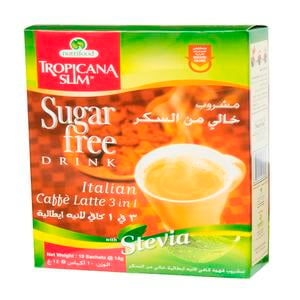 Tropicana Slim Italian Caffe Latte 3 In 1 With Stevia Sugar Free 10 x 14g
