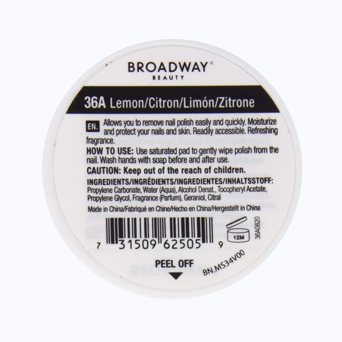 Broadway Nail Polish remover Lemon 32 pcs