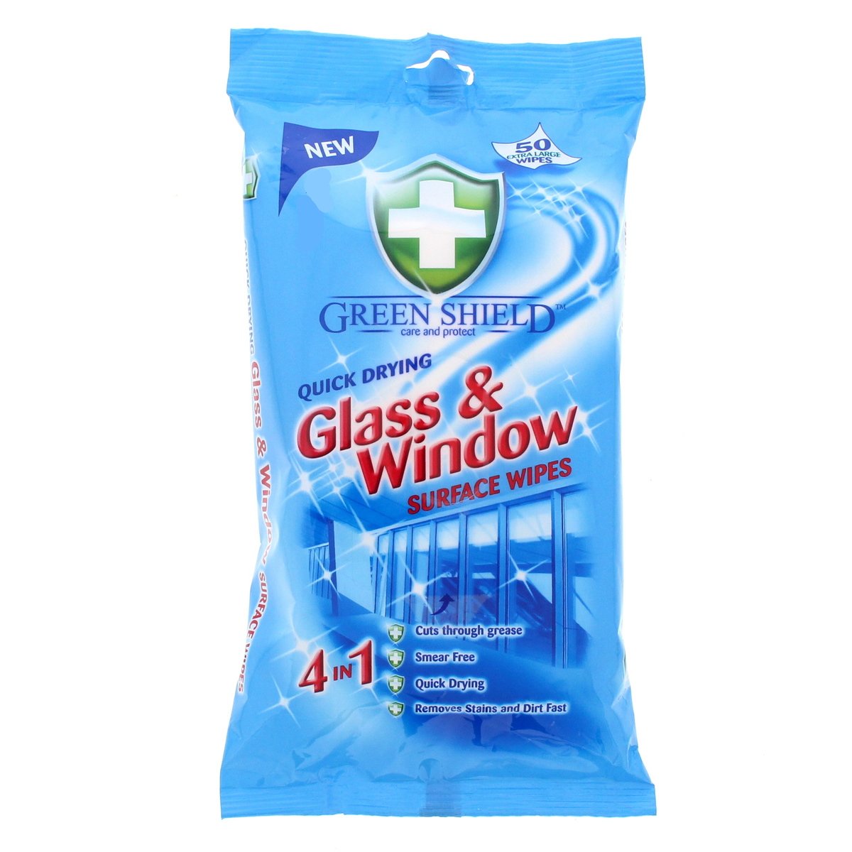 Green Shield Quick Drying Glass And Window Surface Wipes 50Pcs