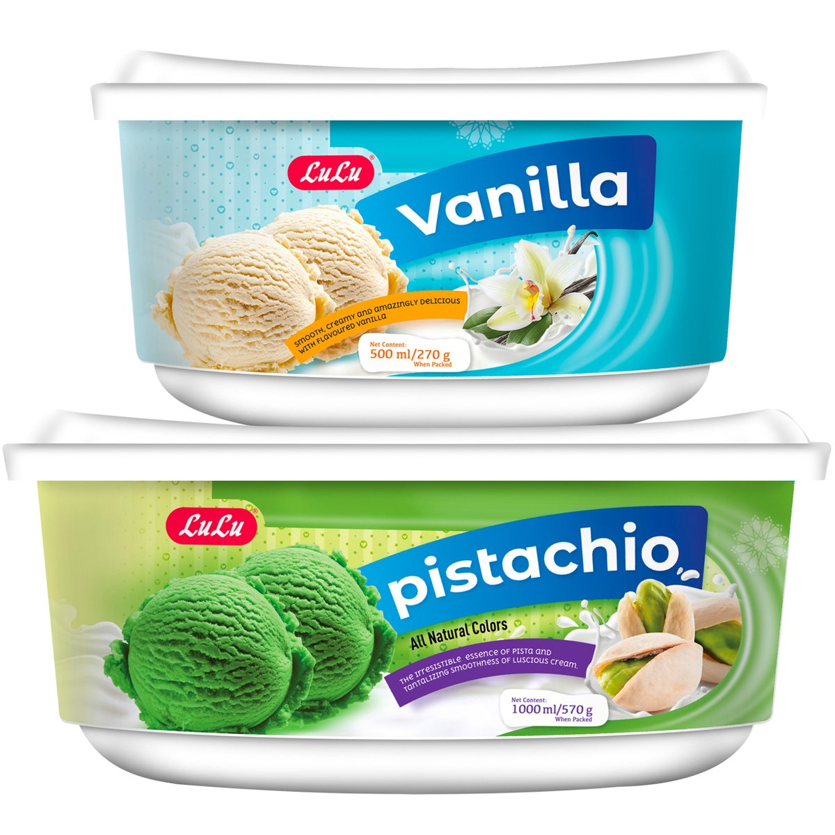 LuLu Ice Cream Pistachio 1 Litre + Vanilla Value Pack 500 ml