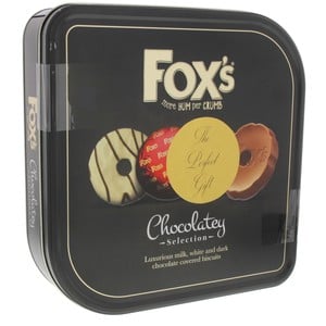 Fox's Chocolatey Luxurious Milk, White And Dark Chocolate Covered Biscuits 365g