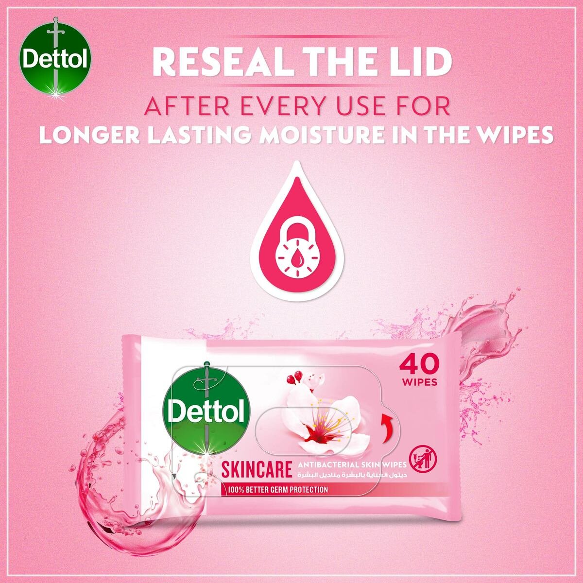 Dettol Skincare Antibacterial Skin Wipes 40pcs
