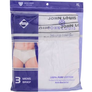 John Louis Mens Brief 3Pc Pack White Extra Large