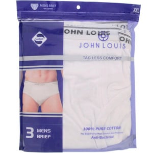 John Louis Mens Brief 3Pc Pack White XX-Large