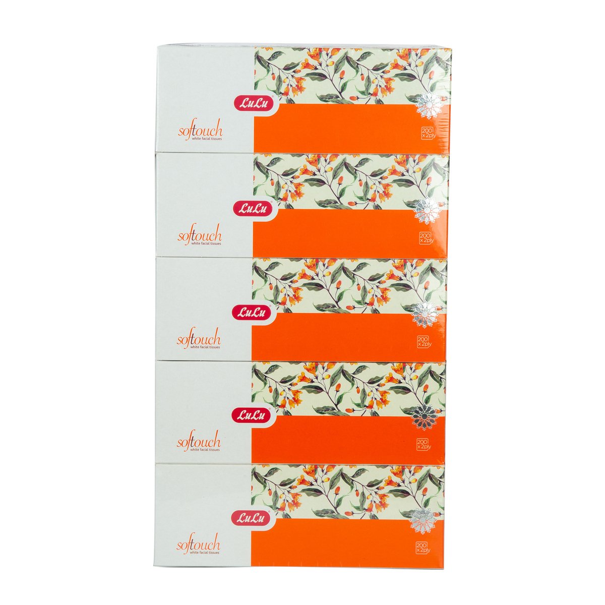 LuLu Soft Touch White Facial Tissue Rose 2ply 200 Sheets 5pcs