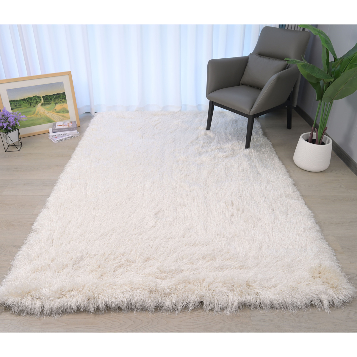 Maple Leaf Soft Non-slip Shaggy Carpet 120x160cm Ivory