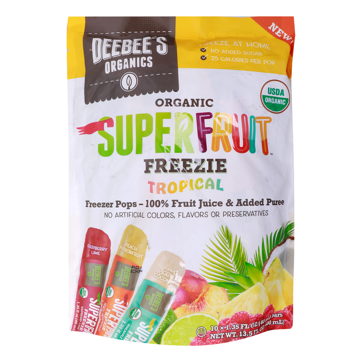 Deebee’s Organics Super Fruit Freezie, Freezer Pops with Fruit Juice & Added Puree, 10 x 40 ml