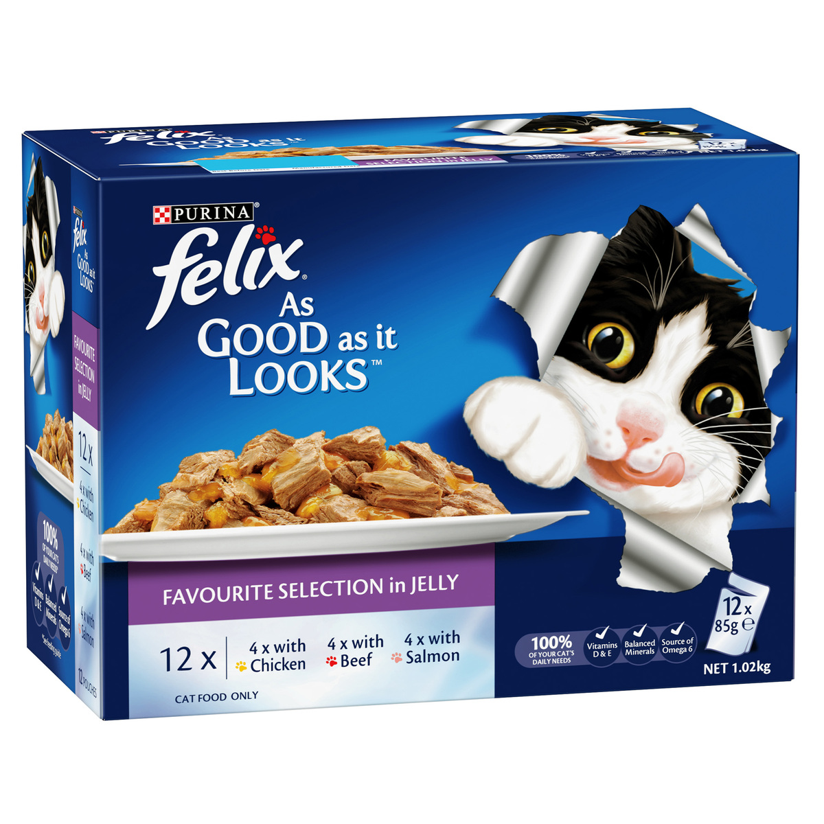 Purina Felix As Good As It Looks Delicious Favorite Selections In Jelly Cat Food ( Chicken, Beef & Salmon ) 12 x 85 g